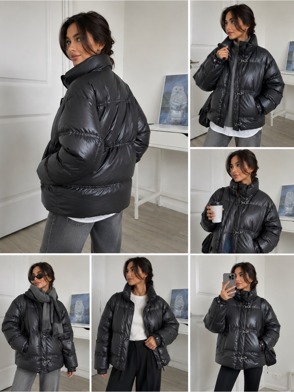 Massimo Dutti Black Oversized Shiny Puffer Jacket Size L NWT